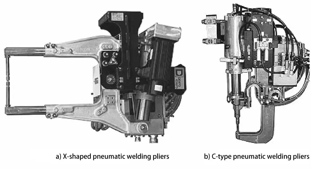Afbeelding 2-14 Fysieke afbeeldingen van X-type pneumatische lastangen en C-type pneumatische lastangen.