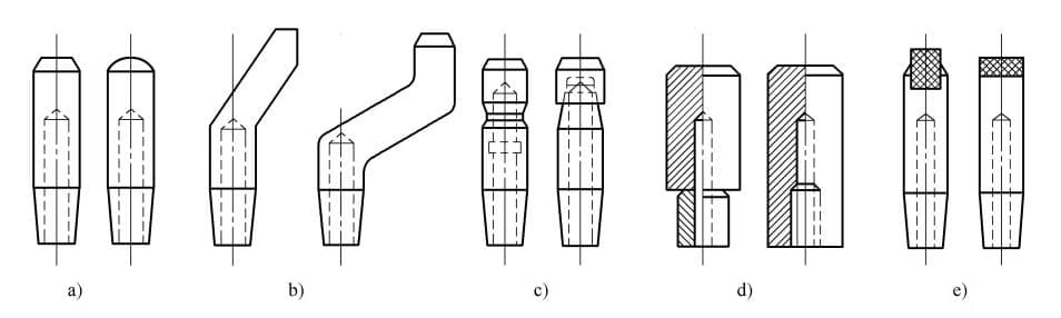 Abbildung 1-13: Gängige Formen von Punktschweißelektroden