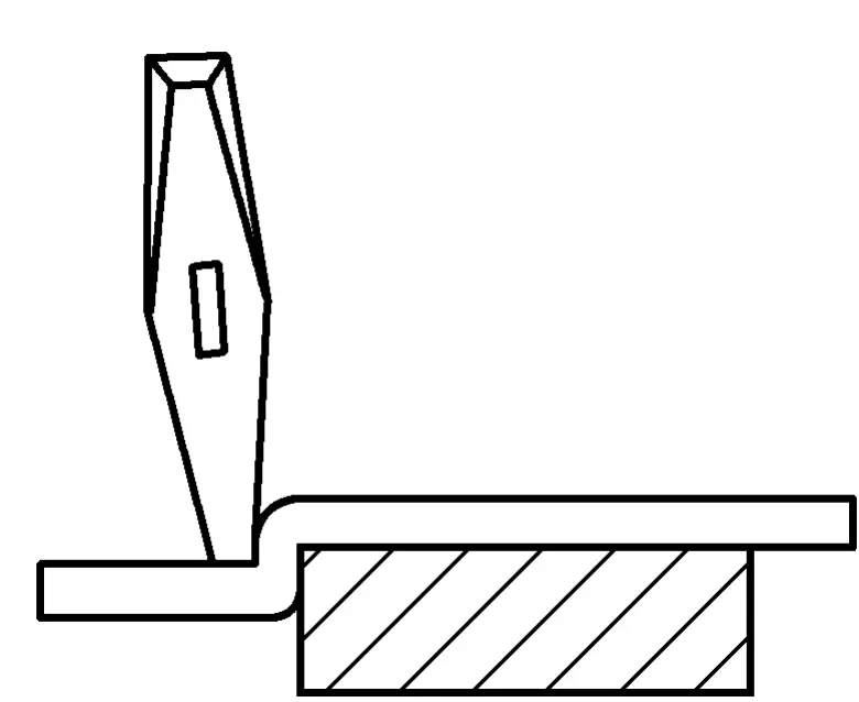 Figura 3-36 Deformación por flexión de la chapa durante el corte