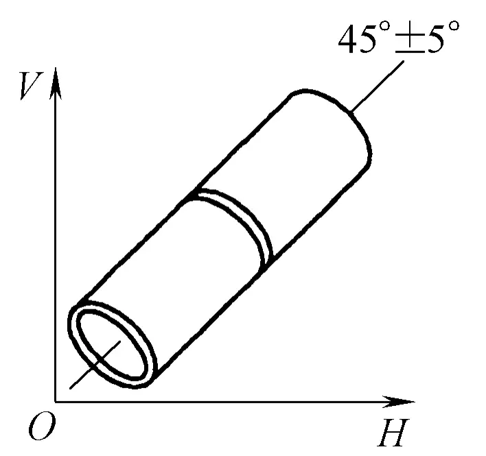 Figura 2-45 Soldadura fija a 45° de tubo + tubo