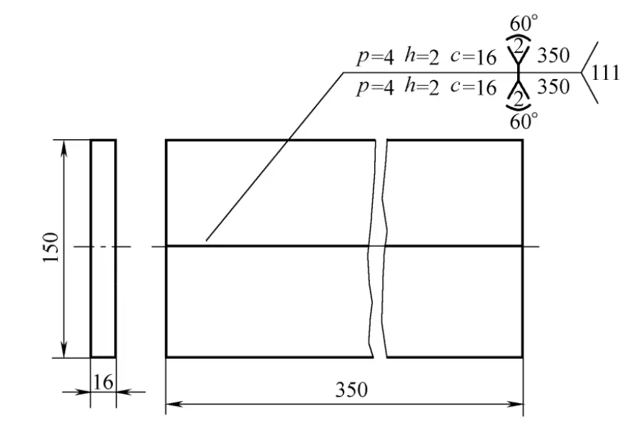 Figura 7-28 Diagrama de la pieza de trabajo de soldadura plana con junta biselada