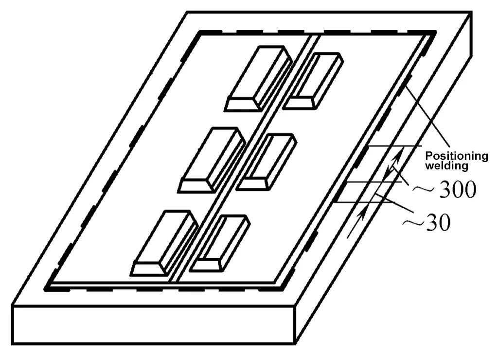 Figura 7-6 Utilización de objetos pesados para el prensado o la soldadura por puntos para el posicionamiento