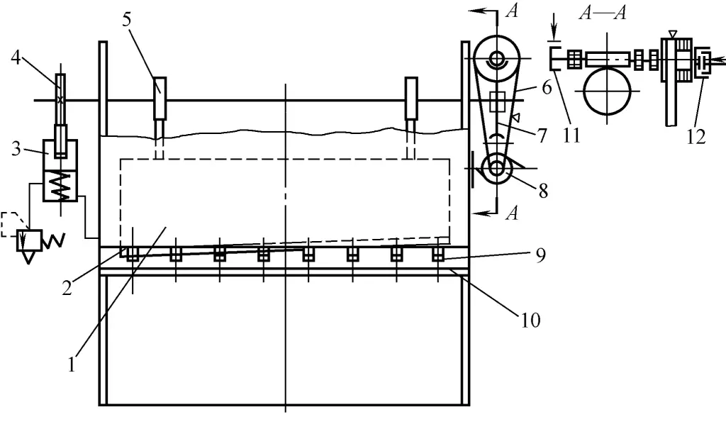 Figure 5 Schematic diagram of the shearing machine with worm gear drive