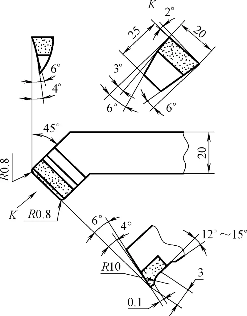 Figura 2 Herramienta de torneado cilíndrico exterior de 45° para acero inoxidable