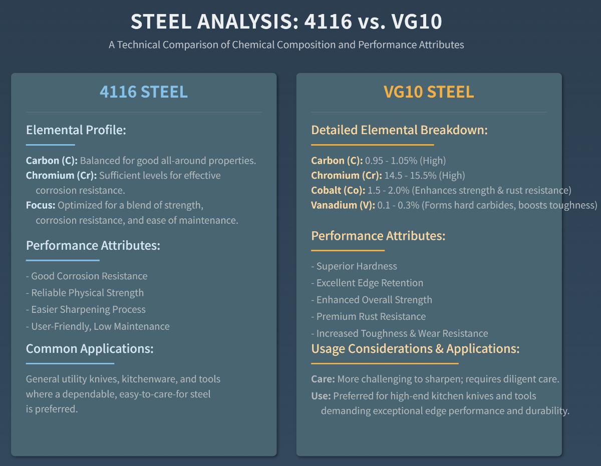 Acier 4116 vs VG10 Comparaison détaillée pour les couteaux de cuisine