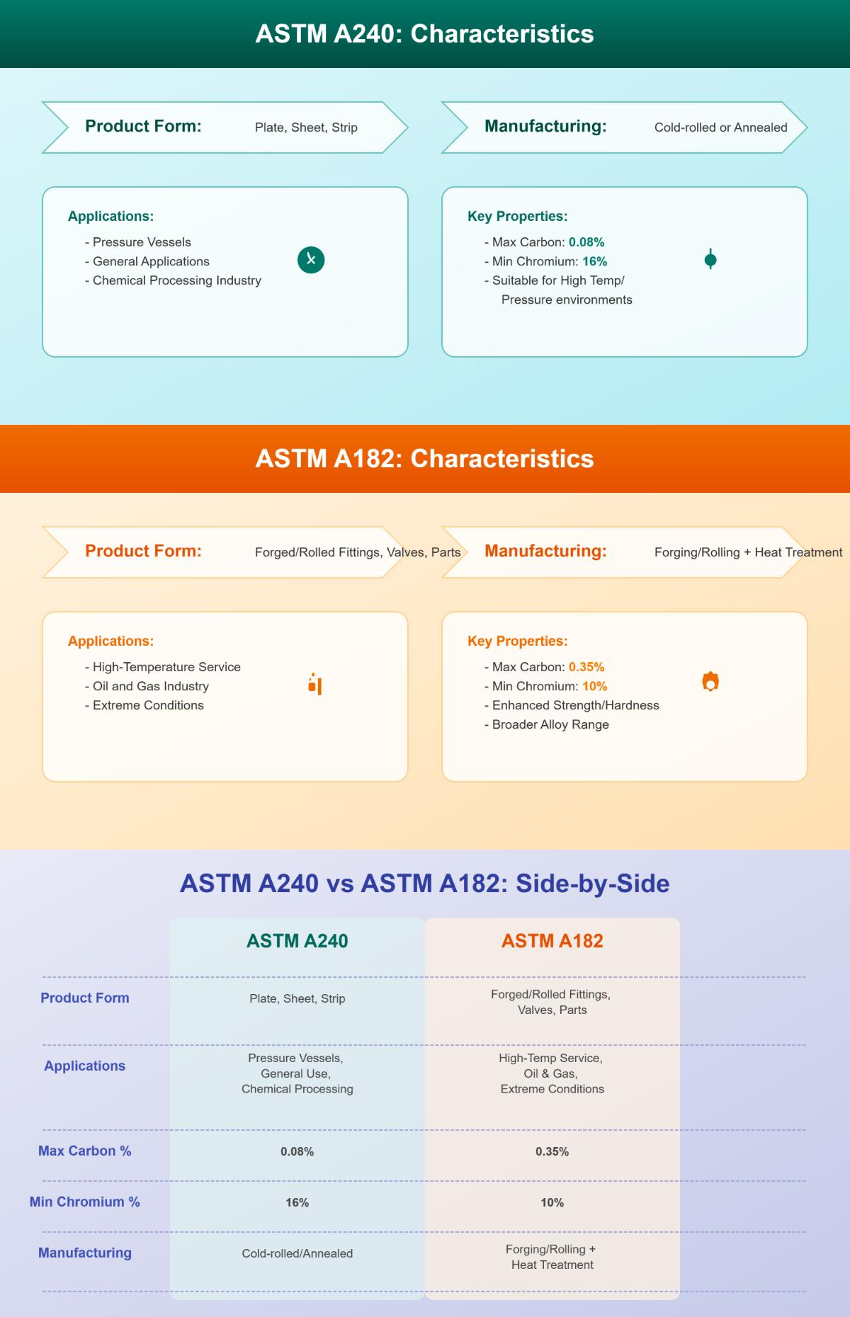 ASTM A240 vs ASTM A182: differenze chiave e applicazioni