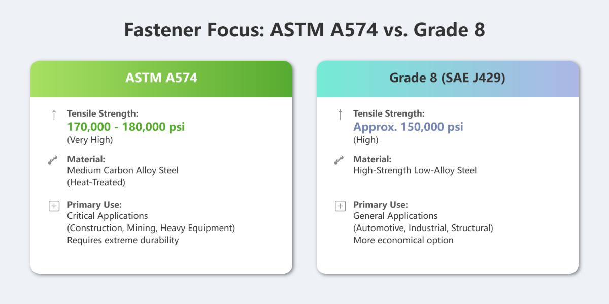 ASTM A574 vs Grade 8 Fasteners Quelle est la différence ?
