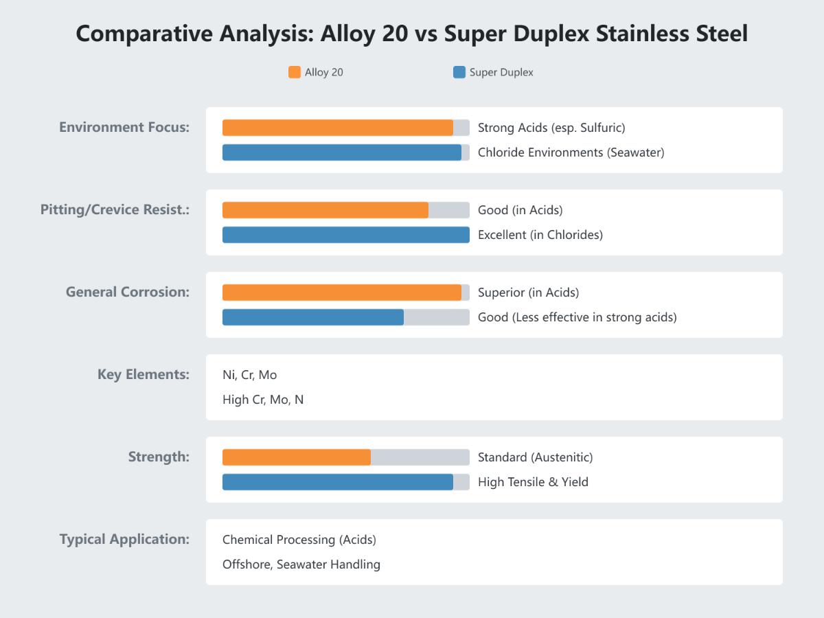 Lega 20 vs. acciaio inox super duplex: un'analisi comparativa