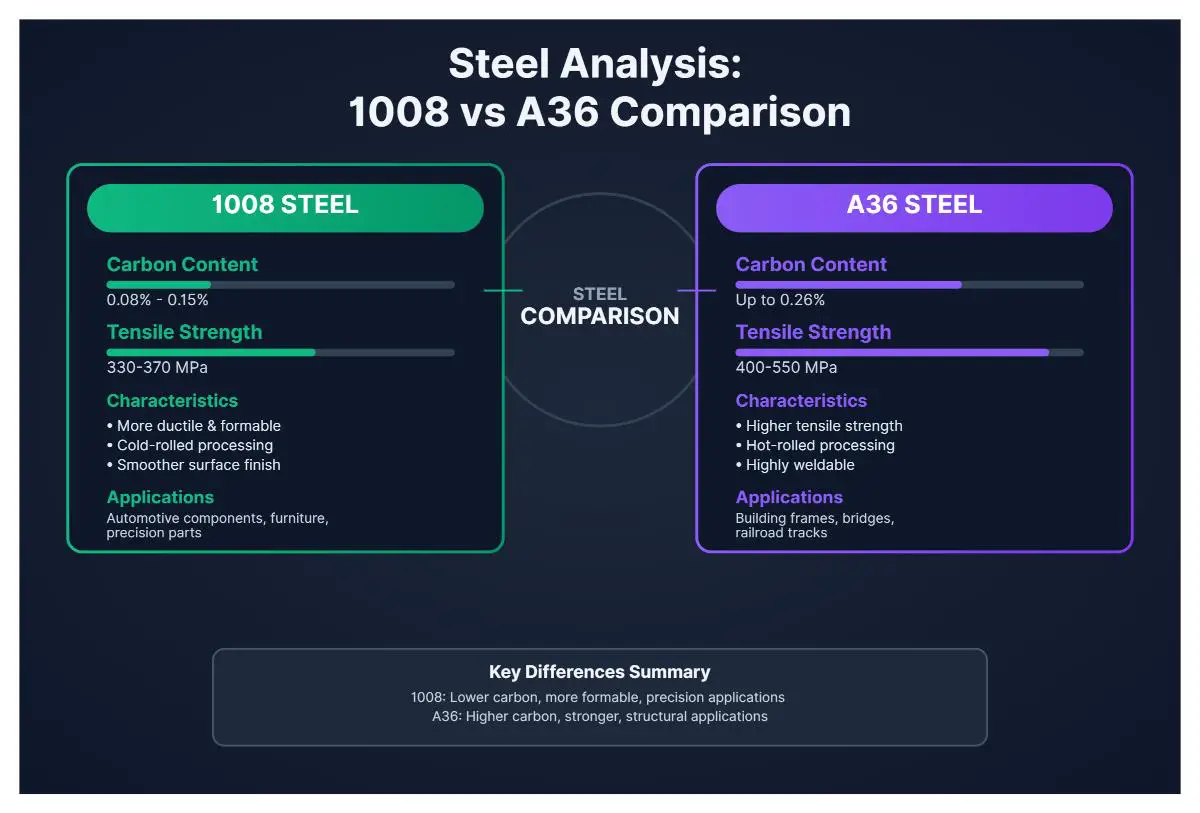 Comparaison entre l'acier 1008 et l'acier A36 - Différences principales et applications