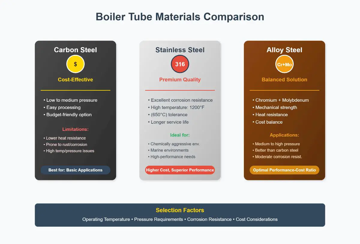 Guide complet des matériaux pour tubes de chaudière Acier au carbone, acier inoxydable et acier allié