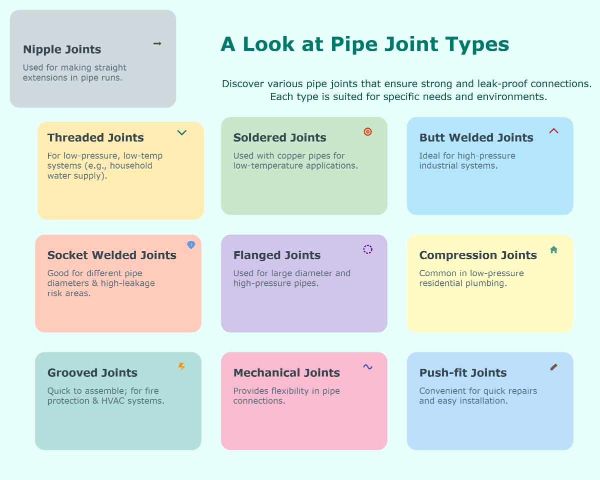 Diferentes tipos de juntas de tuberías